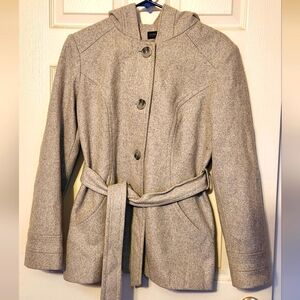 Jason Kole Gray hooded belted wool Coat Size M